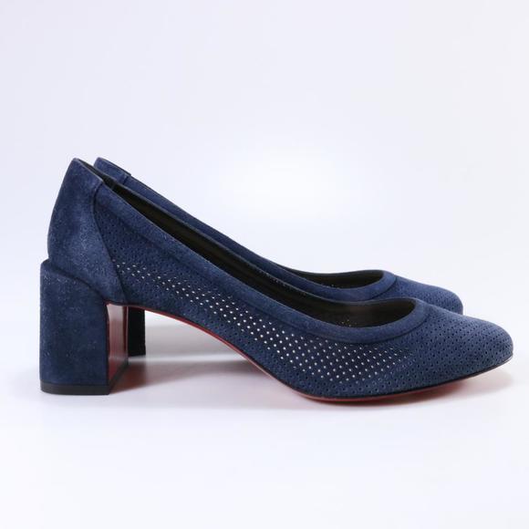 Incastrana 55mm navy blue Perforated Padded Insole Round pumps d509 - Picture 3 of 11